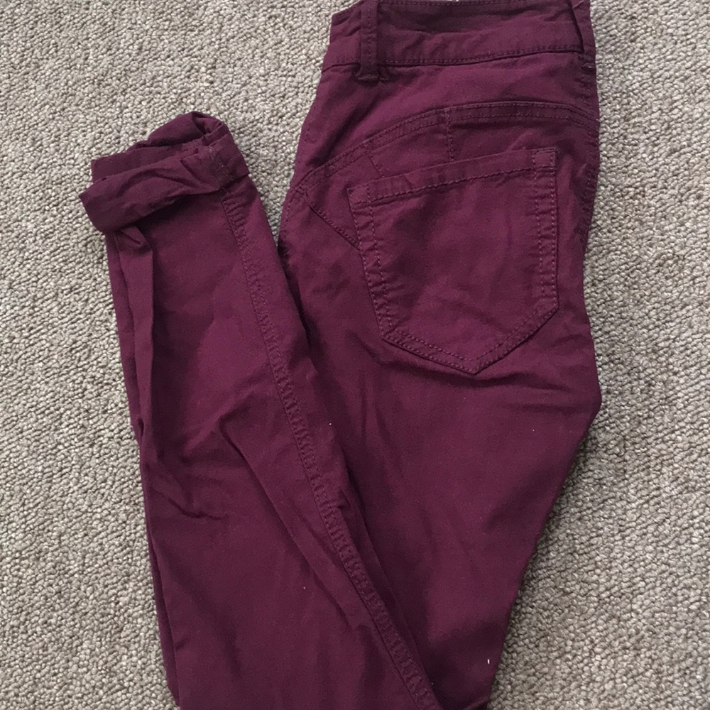 Purple cuffed skinny jeans